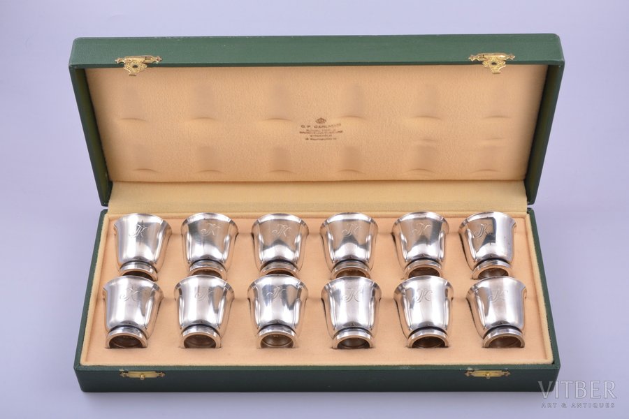 set of 12 beakers, silver, 830 standard, 552.20 g, h 4.6 cm, Ø 4.5 cm, Sweden