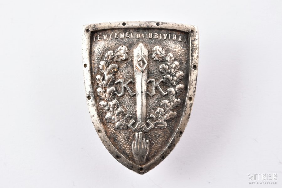 badge, Courses for infantry instructors, silver, Latvia, 20-30ies of 20th cent., 40 x 30.6 mm