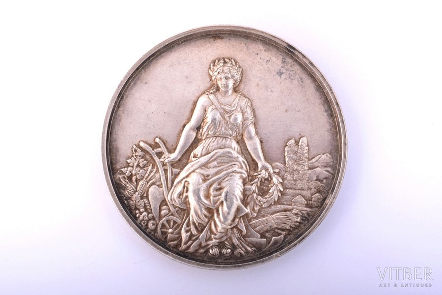 настольная медаль, сельскохозяйственное общество, серебро, 950 проба, Франция, 1903 г., Ø 46.3 мм, 46.38 г