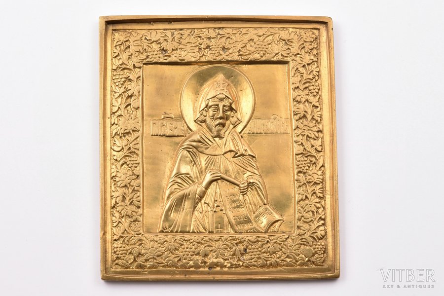 ikona, Sirdsskaidrais Nifonts, Kipras bīskaps, vara sakausējuma, zeltījums, Krievijas impērija, 19. un 20. gadsimtu robeža, 11.5 x 10.1 x 0.5 cm, 314.80 g.