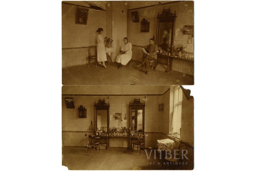 фотография, 2 шт., Рига, внутренний вид парикмахерской, Латвия, 20-30е годы 20-го века, 13,6x8,6 см
