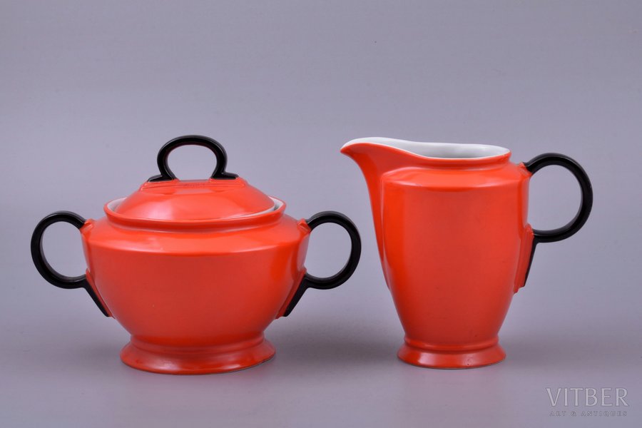 cream jug, sugar-bowl, porcelain, J.K. Jessen manufactory, Riga (Latvia), 1933-1935, h (sugar-bowl) 12.9 cm, h (cream jug) 12.4 cm, third grade