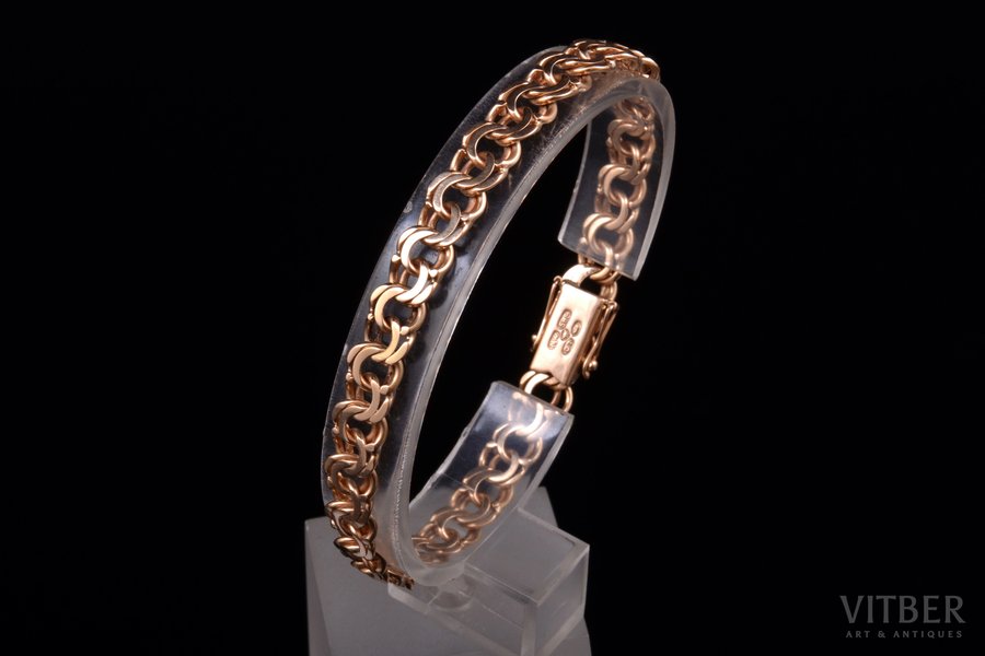 a bracelet, gold, 585 standard, 15.97 g., the item's dimensions 19.4 cm, Finland