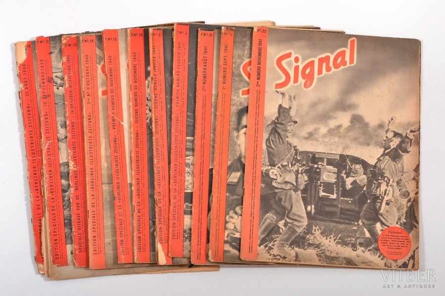 "Signal", Nr. 10, 11, 13, 14, 15, 16 (1940), Nr. 2, 3, 16, 17, 22 (1941), 1940-1941, 36.3 x 27 cm, some magazines with damaged covers
