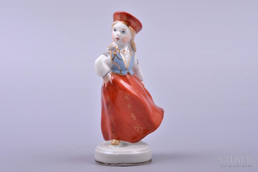 figurine, Folk dance (girl), porcelain, Riga (Latvia), USSR, Riga porcelain factory, molder - Leja Novozeneca, 10.9 cm, top grade