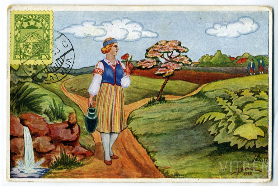 postcard, by artist Stefan Berc, Latvia, 20-30ties of 20th cent., 14,4x9,5 cm