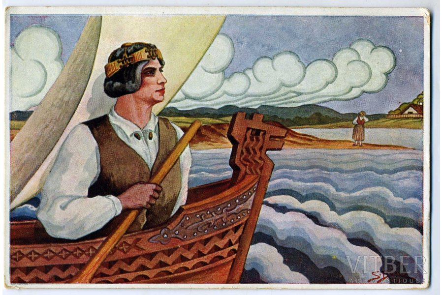 открытка, художник Стефан Берц, Латвия, 20-30е годы 20-го века, 14,4x9,5 см