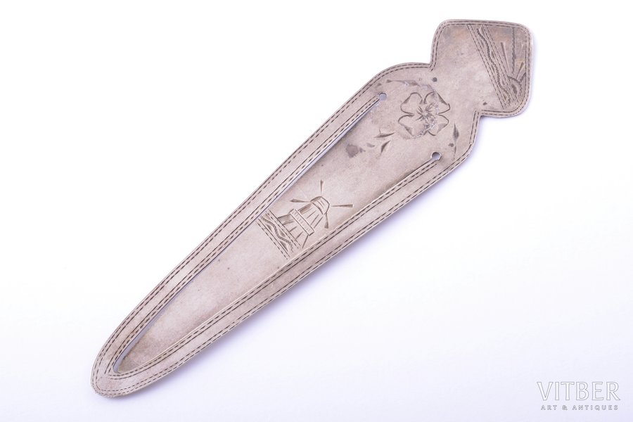 bookmark, silver, 875 standard, 6.24 g, engraving, 9.8 cm, the 30ties of 20th cent., Latvia