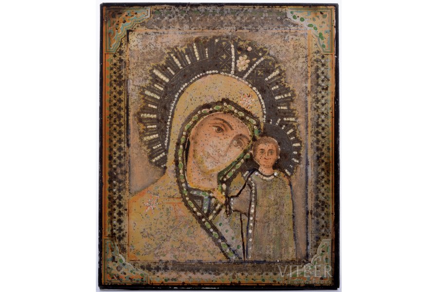icon, Mother of God, lithography on tin, board, Latvia, 15.3 x 12.8 x 0.5 cm