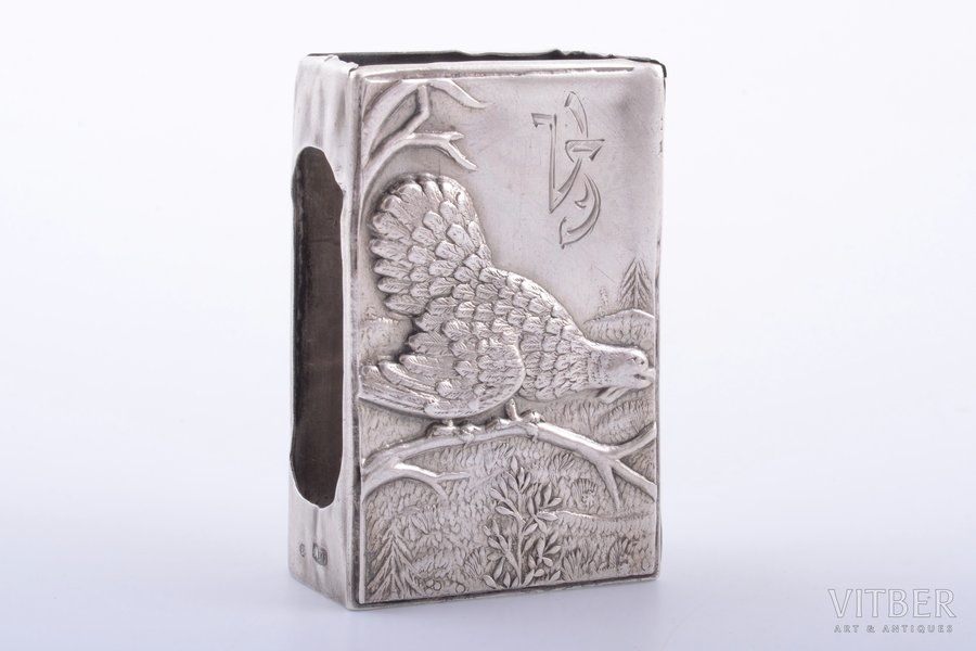matches' holder, silver, 875 standard, 23.63 g, 5.9 x 3.9 x 2.1 cm, the 20ties of 20th cent., Latvia