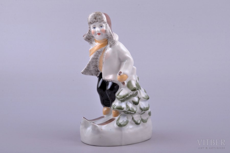 figurine, Skier, porcelain, Riga (Latvia), USSR, Riga porcelain factory, molder - S. Bolzan-Golumbovskaja, the 50ies of 20th cent., 15.7 cm, second grade