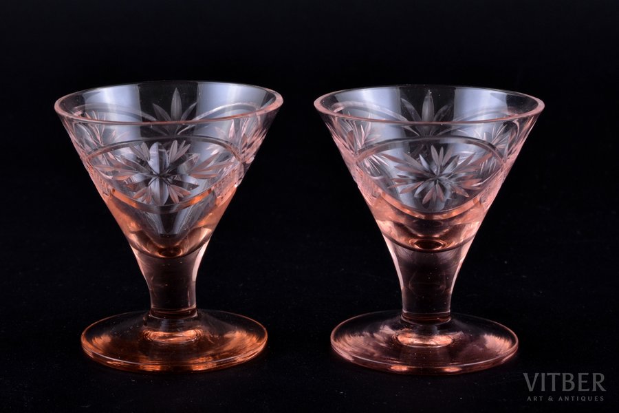 pair of small glasses, Iļģuciems glass factory, Latvia, the 20-30ties of 20th cent., h 5.7 cm