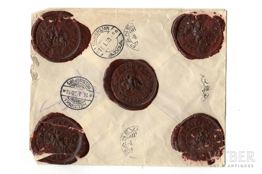 конверт, с печатями, Паневежис, Литва, 1930 г., 12.5 x 15.5 см