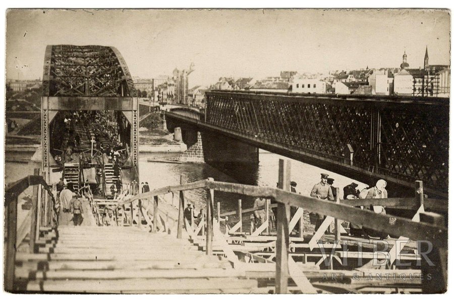фотография, Первая Мировая война, Рига, разрушенный железнодорожный мост, Латвия, начало 20-го века, 8.4 x 13.9 см