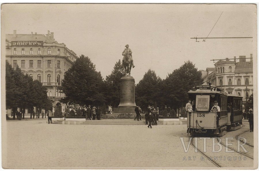 фотография, Рига, памятник Петру I, Латвия, Российская империя, начало 20-го века, 8.9 x 13.8 см