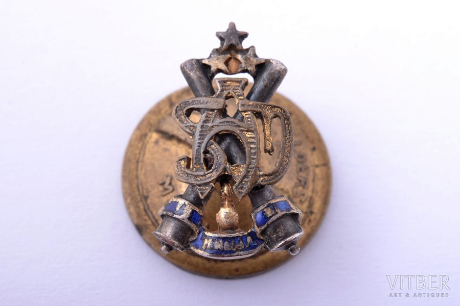miniature badge, Heavy artillery division, Latvia, 20-30ies of 20th cent., 16.8 x 10.5 mm