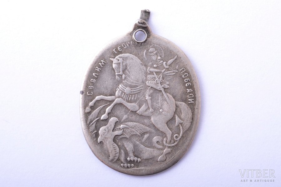 pendant icon, Holy Great Martyr George, silver, 84 standard, Russia, 1908-1917, 2.7 x 1.9 cm, 2.43 g., Kostroma