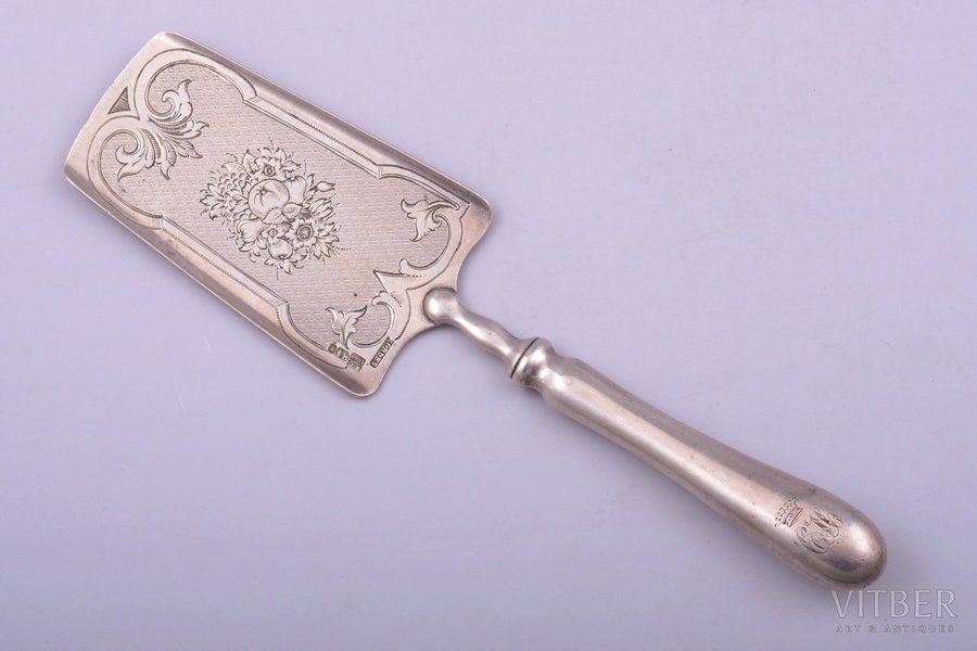 kitchen shovel, silver, 84 standard, 64.95 g, engraving, 21 cm, Kordes Alexander, 1869, St. Petersburg, Russia