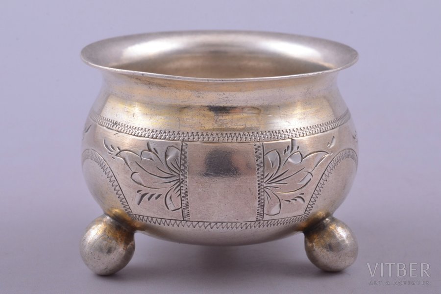 saltcellar, silver, 84 standard, 23.05 g, engraving, Ø 4.4 cm, by Ivanov Vasily Ivanovich, 1885, Moscow, Russia