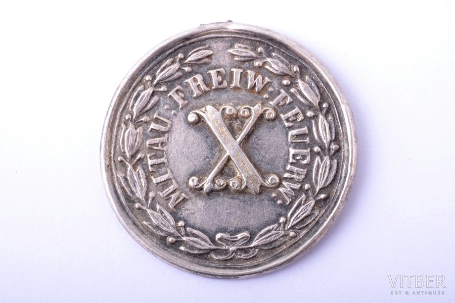 medal, 10th Annivaersary of Mitau (Jelgava) Volunteer Firefighters Society, silver, Latvia, Russia, 29.8 x 29.5 mm