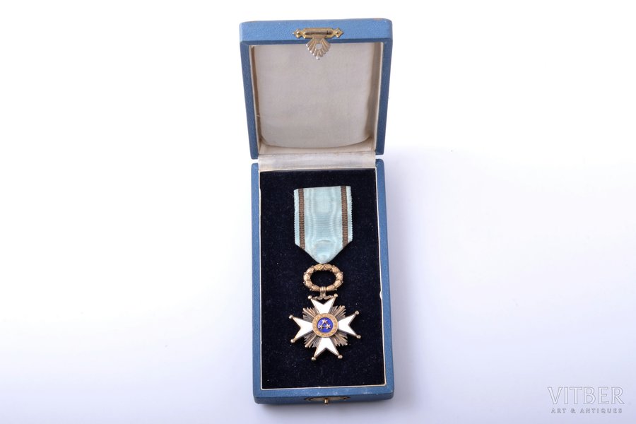 the Order of Three Stars in a case, 5th class, silver, enamel, 875 standart, Latvia, 20ies of 20th cent., "Vilhelms Fridrichs Müller" manufactory