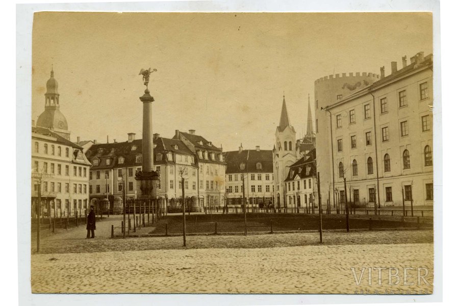 photography, Riga, Castle square and Victory column, Latvia, Russia, the border of the 19th and the 20th centuries, 14x9,8 cm
