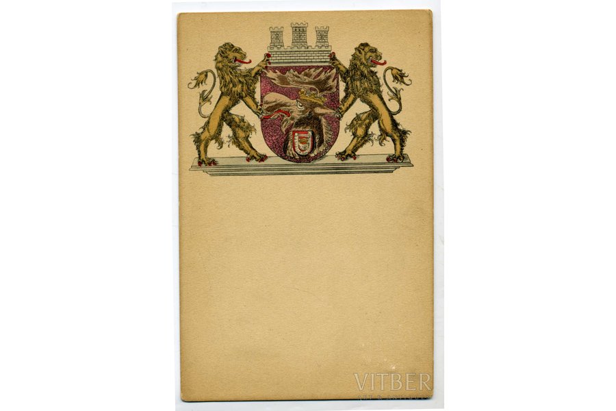 открытка, герб города Елгавы, Латвия, Российская империя, начало 20-го века, 13,8x9 см