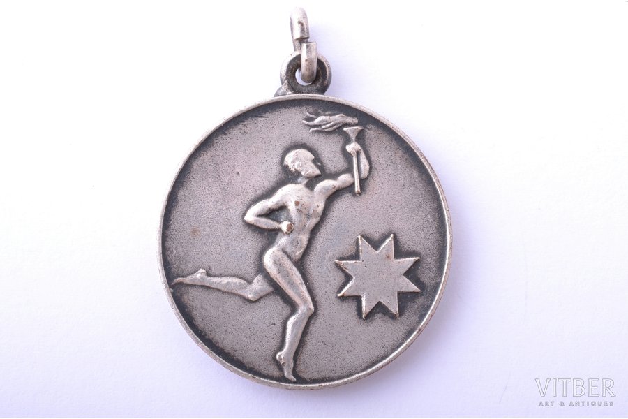 medal, Aizsargi sports competition, silver plate, Latvia, 20-30ies of 20th cent., 32.5 x 28 mm, 11.26 g