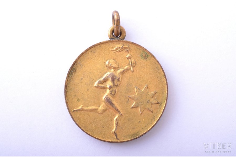 медаль, Айзсарги, спортивные соревнования, позолота, Латвия, 20е-30е годы 20го века, 32.5 x 28 мм