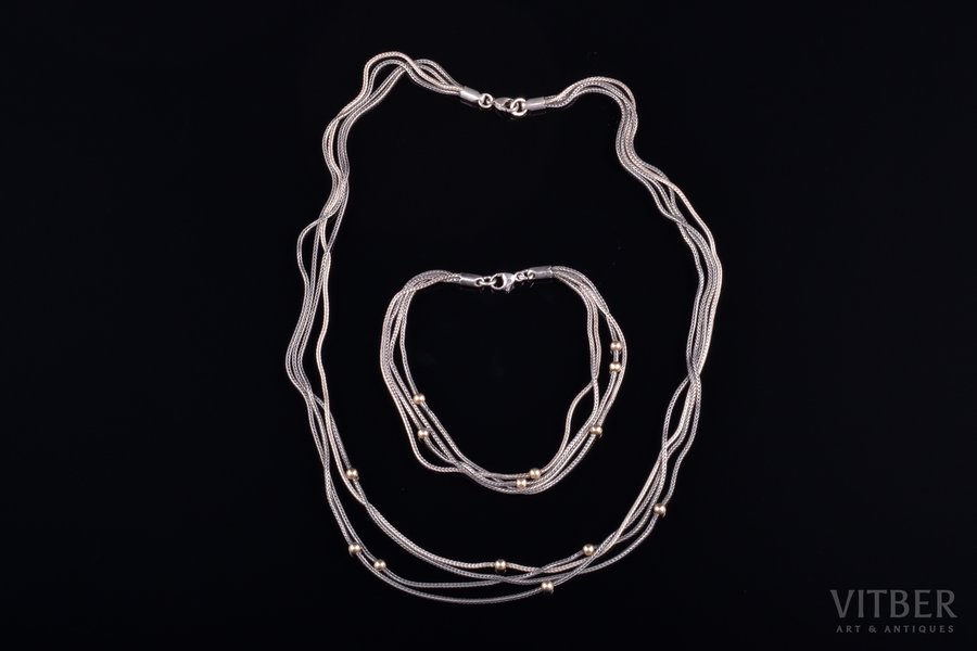 a set of bracelet and necklace, gold, 375 standart, silver, 875, 925 standart, 15.88 (10.79 + 5.09) g., necklace lenghth 43 cm, bracelet lenghth 19 cm, Latvia