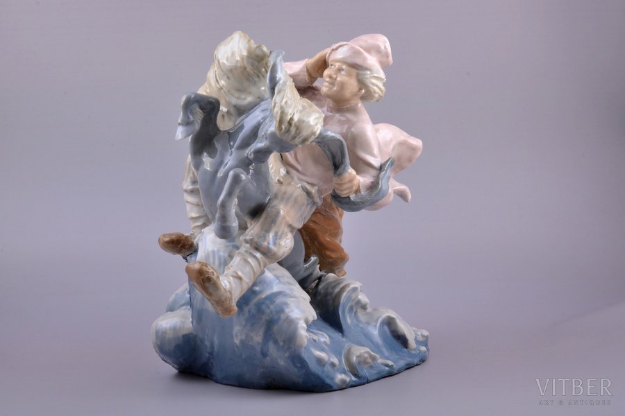figurine, Ivanushka on horseback, porcelain, Riga (Latvia), sculpture's work, h 28 cm, restoration of the front right leg