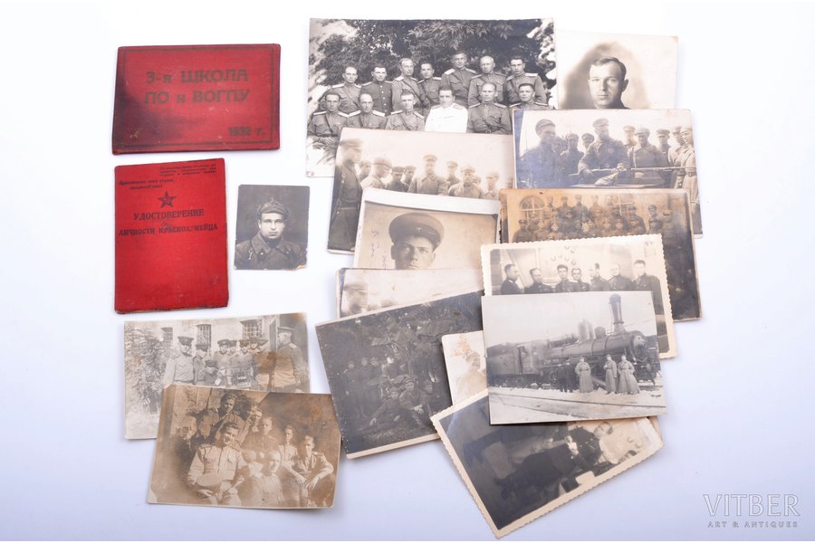 set of documents and photos, 16 photos and 2  documents, issued to Alexander Ivanovich Sklyazhenko, 3rd School of border guards and troops of the OGPU, USSR, 20-30ties of 20th cent.