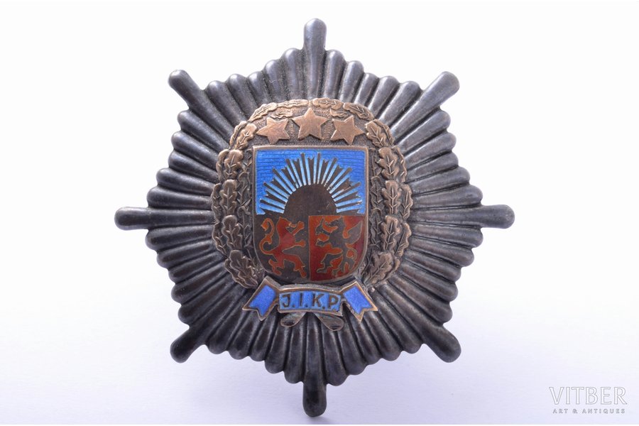 badge, JIKP, Jēkabpils-Ilūkste district military administration, Latvia, 20-30ies of 20th cent., 51 x 51.2 mm