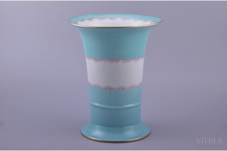 vase, turquoise color, porcelain, M.S. Kuznetsov manufactory, Riga (Latvia), 1934-1937, h 22 cm, second grade