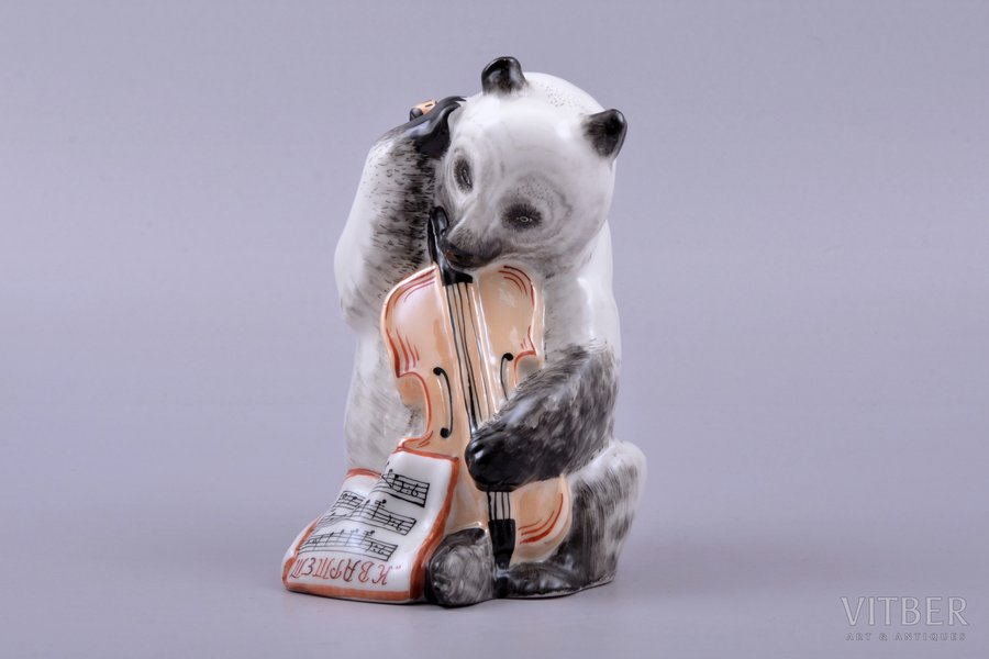 figurine, a Bear with a Double Bass (from the serie of "the Quartet" figurines), porcelain, USSR, LFZ - Lomonosov porcelain factory, molder - B.Y. Vorobyev, the 50ies of 20th cent., h 13.4 cm