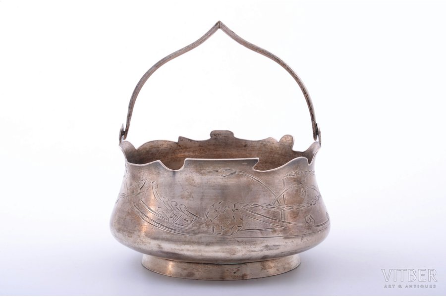 candy-bowl, silver, Russian Art Nouveau, 84 standard, 186.90 g, engraving, Ø 11.6 cm, by I.Prokofyev, 1908-1917, Moscow, Russia