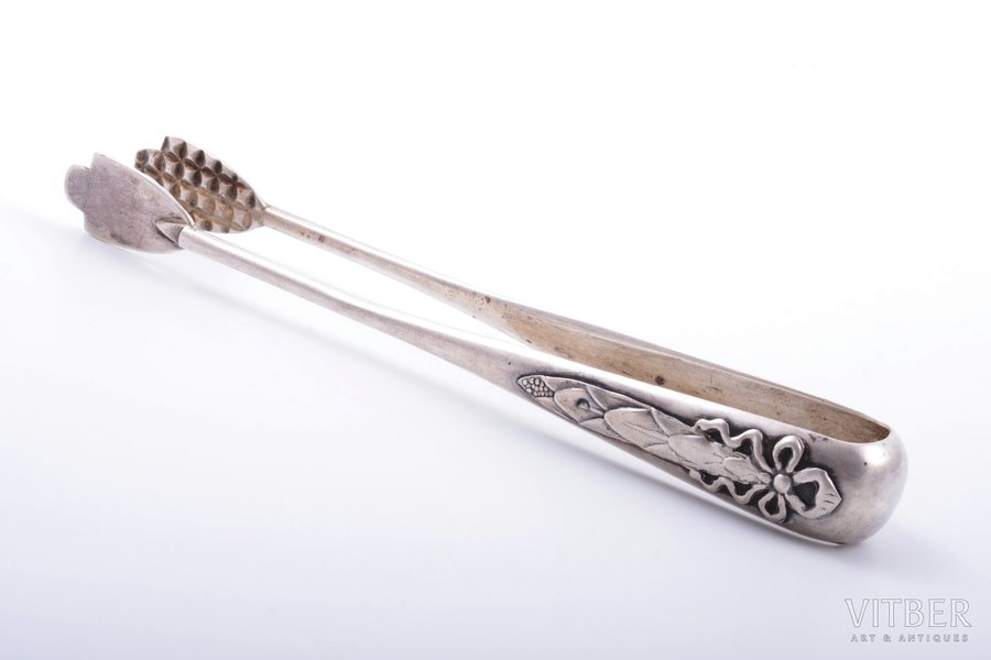 sugar tongs, silver, 875 standard, 42.50 g, 13.3 cm, the 20-30ties of 20th cent., Latvia