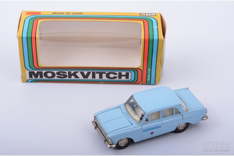 car model, Moskvitch 412 Nr. A2, "Medical service", metal, USSR, ~ 1982