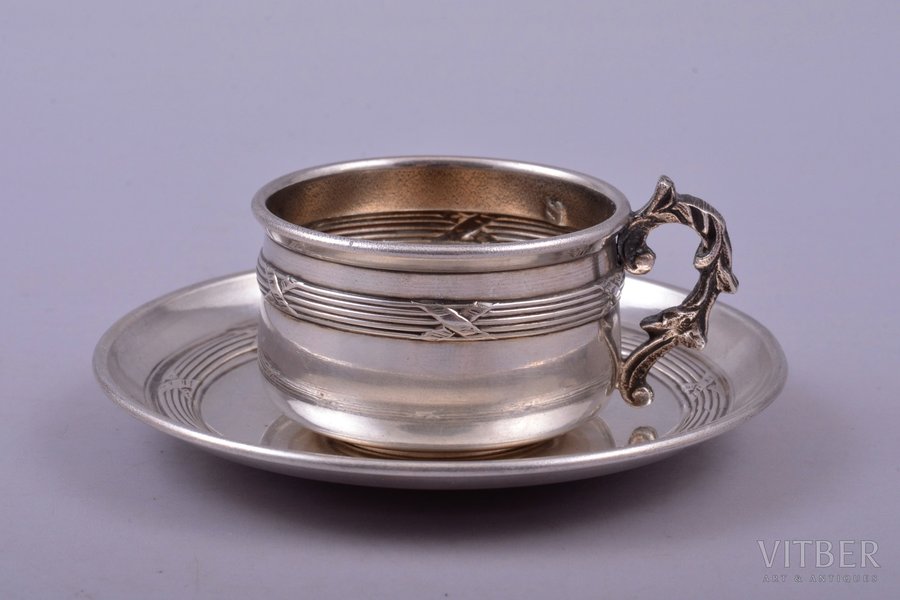 tea pair, silver, 950 standard, 36.70 g, h (cup) 3 cm, Ø (saucer) 8 cm, France