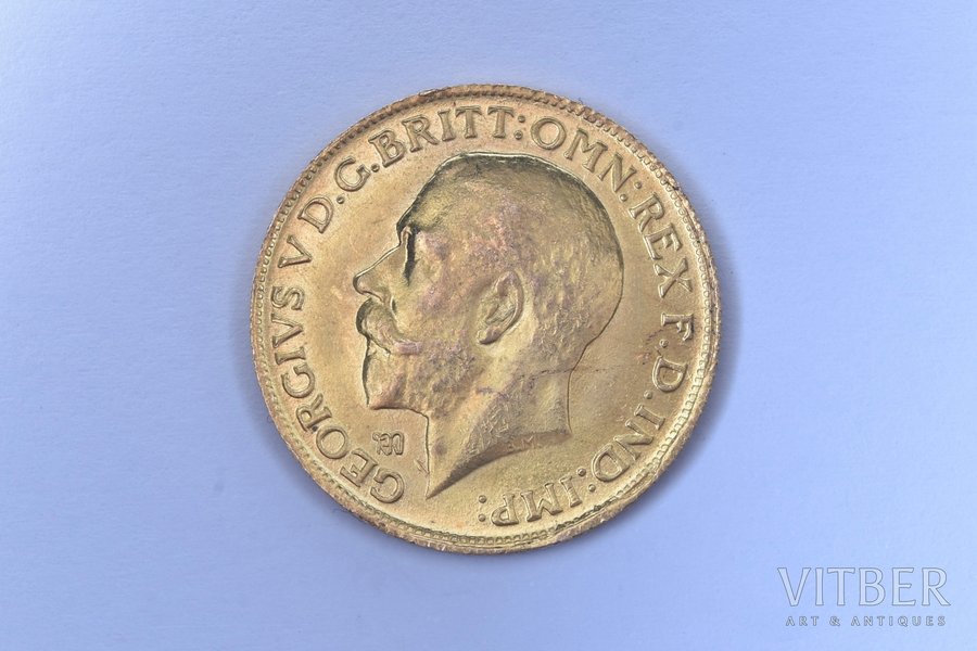1 soverēns, 1911 g., zelts, Lielbritānija, 7.92 g, Ø 22.4 mm, XF