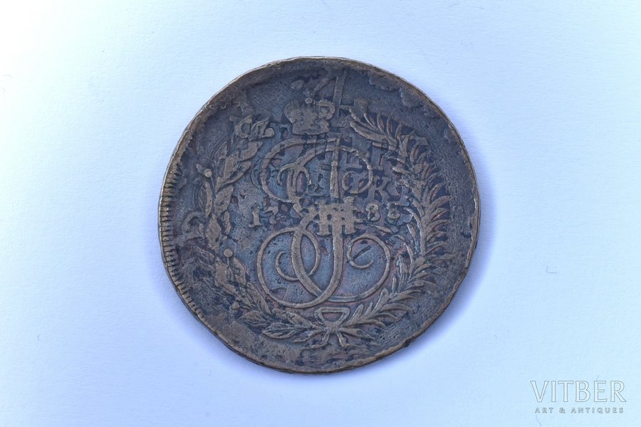 2 копейки, 1788 г., ММ, перечекан с 4 копеек 1762 года, медь, Российская империя, 20.94 г, Ø 36.7 - 37.1 мм