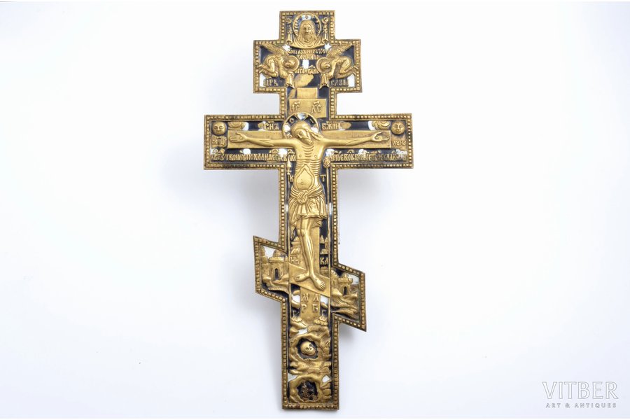 cross, The Crucifixion of Christ, copper alloy, 2-color enamel, Russia, the border of the 19th and the 20th centuries, 38.1 x 20 x 0.7 cm, 932.45 g.