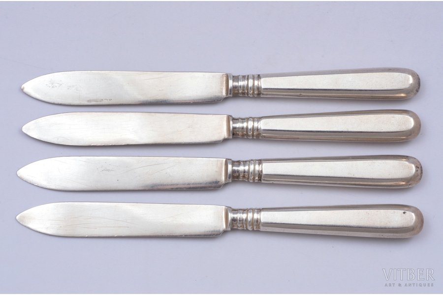 set of 4 fruit knives, silver, 84 standard, total weight of items 92.05, 15.5 cm, 1896-1907, St. Petersburg, Russia