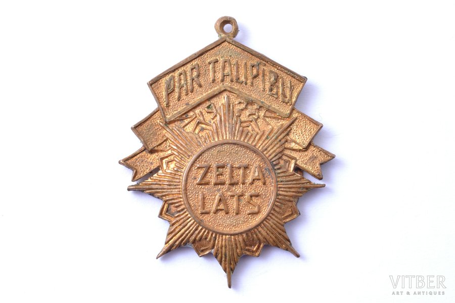 жетон, Золотой лат, За бережливость, бронза, Латвия, 20е-30е годы 20го века, 40 x 31.6 мм
