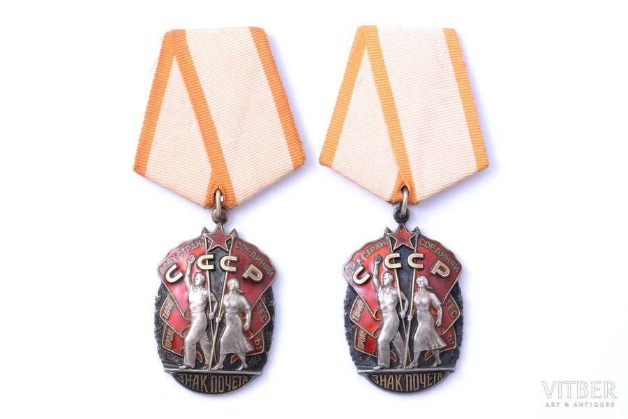 set, 2 orders Badge of Honour, № 1160776, № 1010970, USSR