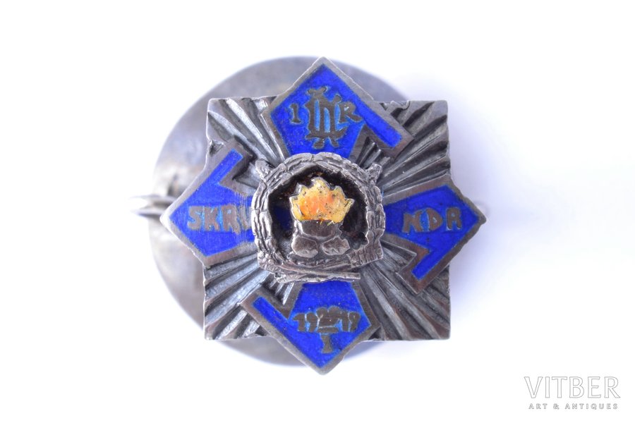 miniature badge, 1st Latvian Indepedent Company (Skrunda), silver, Latvia, 20-30ies of 20th cent., 13 x 13.2 mm