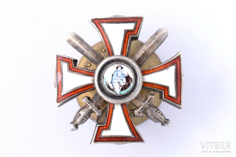 miniature badge, the Military Order of the Bearslayer, silver, 875 standard, Latvia, 20-30ies of 20th cent., 17.6 x 17.6 mm