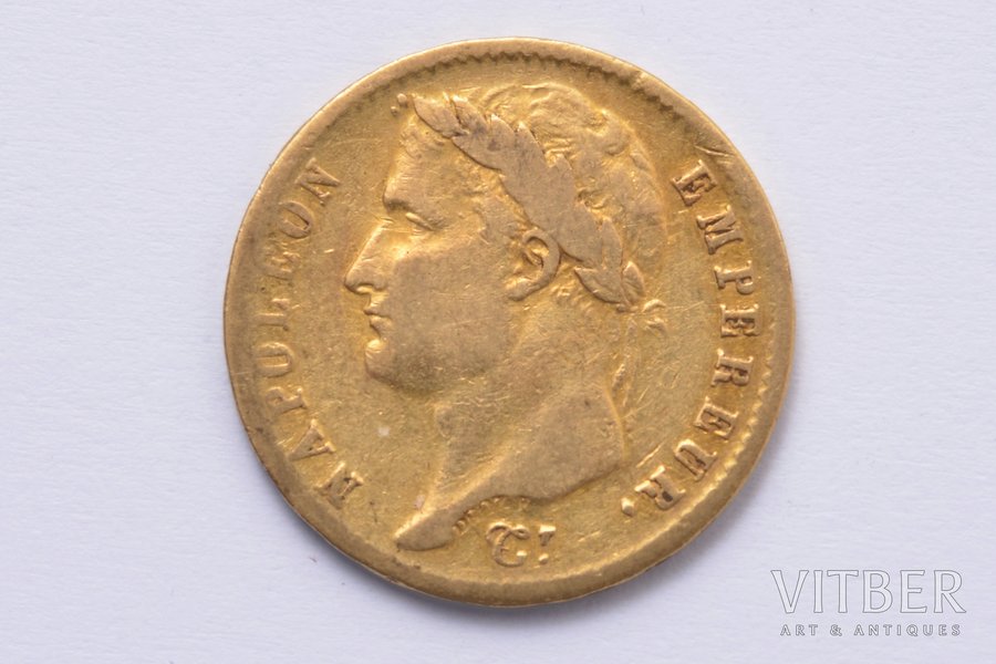 20 franki, 1808 g., M, zelts, Francija, 6.35 g, Ø 21 mm, VF