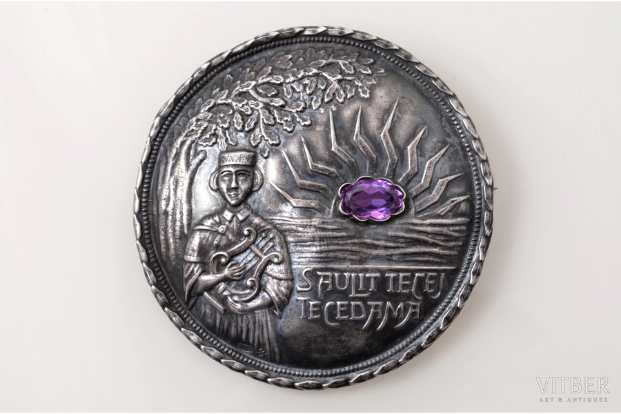 sakta, "Saulīt tecēj' tecēdama", silver, 875 standard, 13.02 g., the item's dimensions Ø 7 cm, the 20ties of 20th cent., Latvia