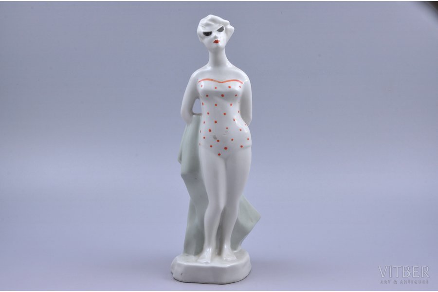 figurine, A Woman on the Beach, porcelain, Riga (Latvia), USSR, Riga porcelain factory, molder - Eriks Ellers, the 60ies of 20th cent., 25 cm, second grade